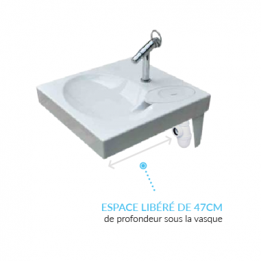 lavabo sur machine à laver GPM1 espace disponible 47cm sous la vasque