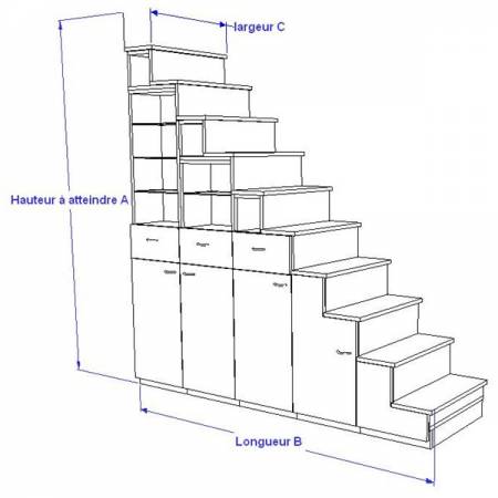 Meuble escalier pour mezzanine avec rangements sur mesure