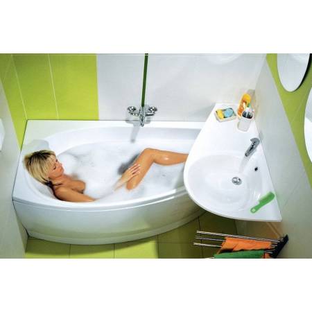 Baignoire gain de place asymétrique avocado avec lavabo